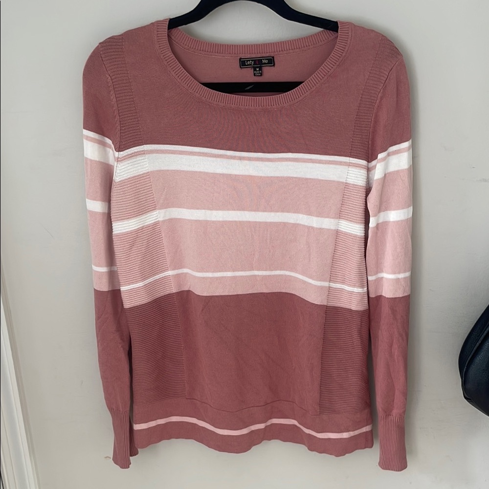Loft Women's Pink Striped Crew Neck Sweater